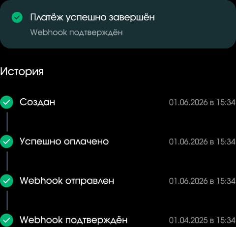 Статус платежа доступен сразу после оплаты