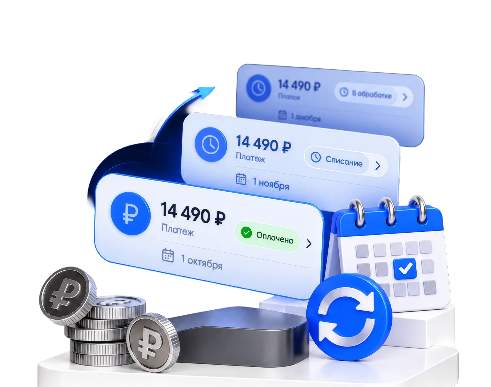 Recurring payment cards and an automatic billing calendar